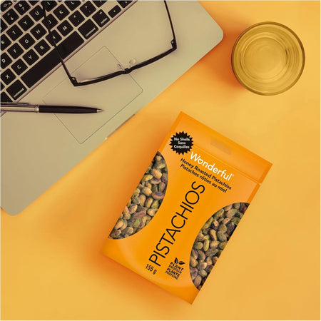 Wonderful Honey Roasted Pistachios 155g plant protein snack — healthy no-shell pistachios