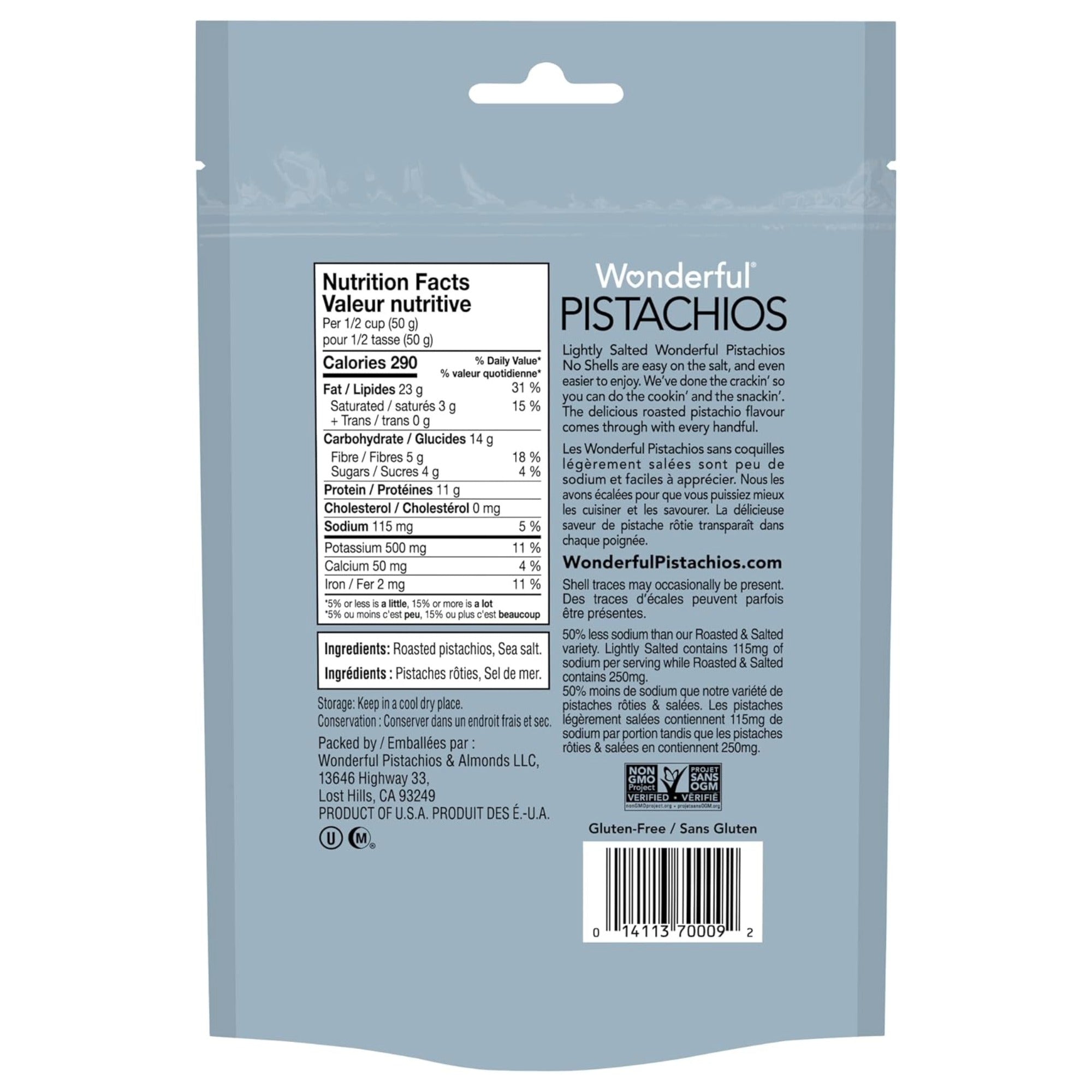 Wonderful Lightly Salted Pistachios - No Shell, 170g (6 oz)