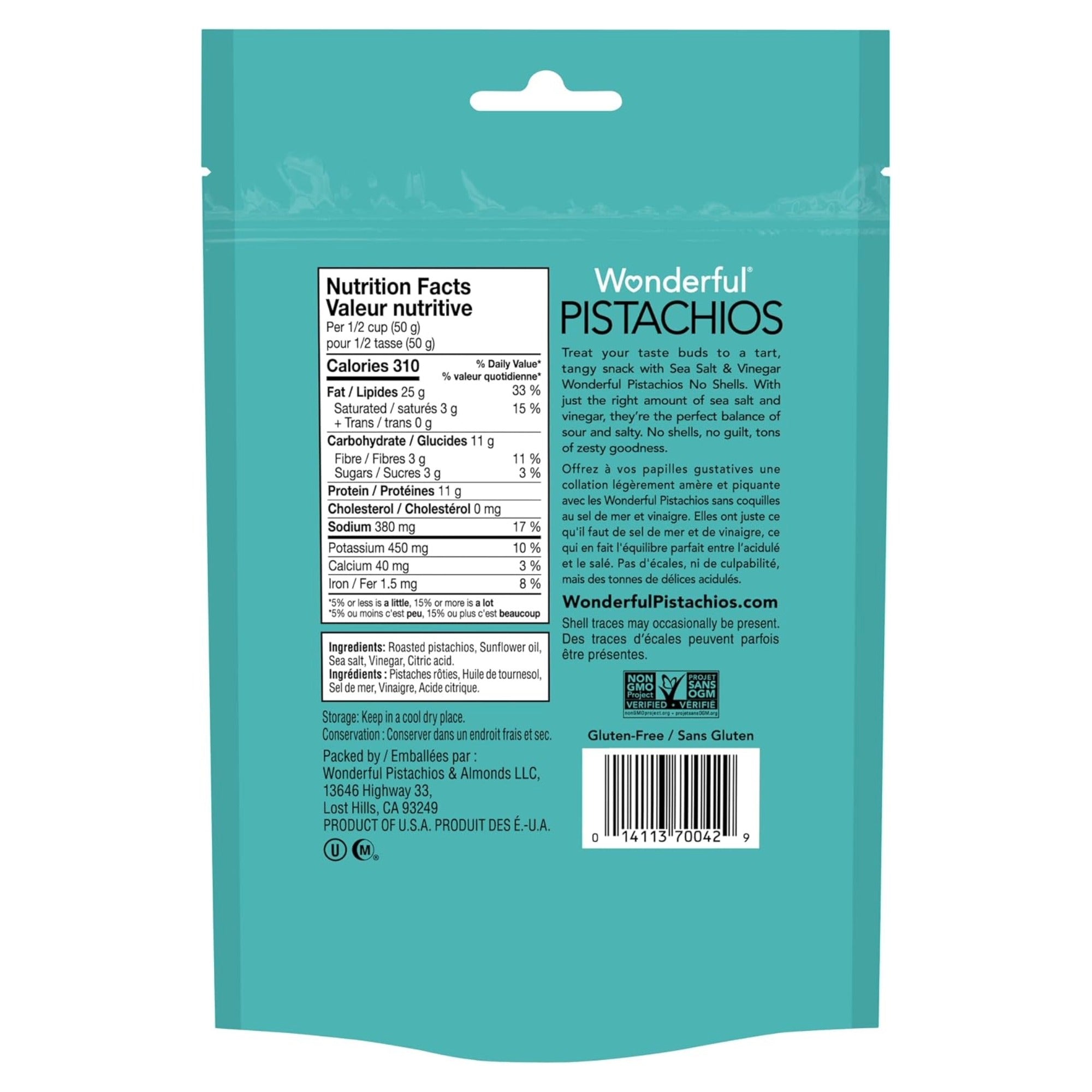 Wonderful Sea Salt & Vinegar Pistachios - Bold Tangy Snack 155g (5.5 oz)