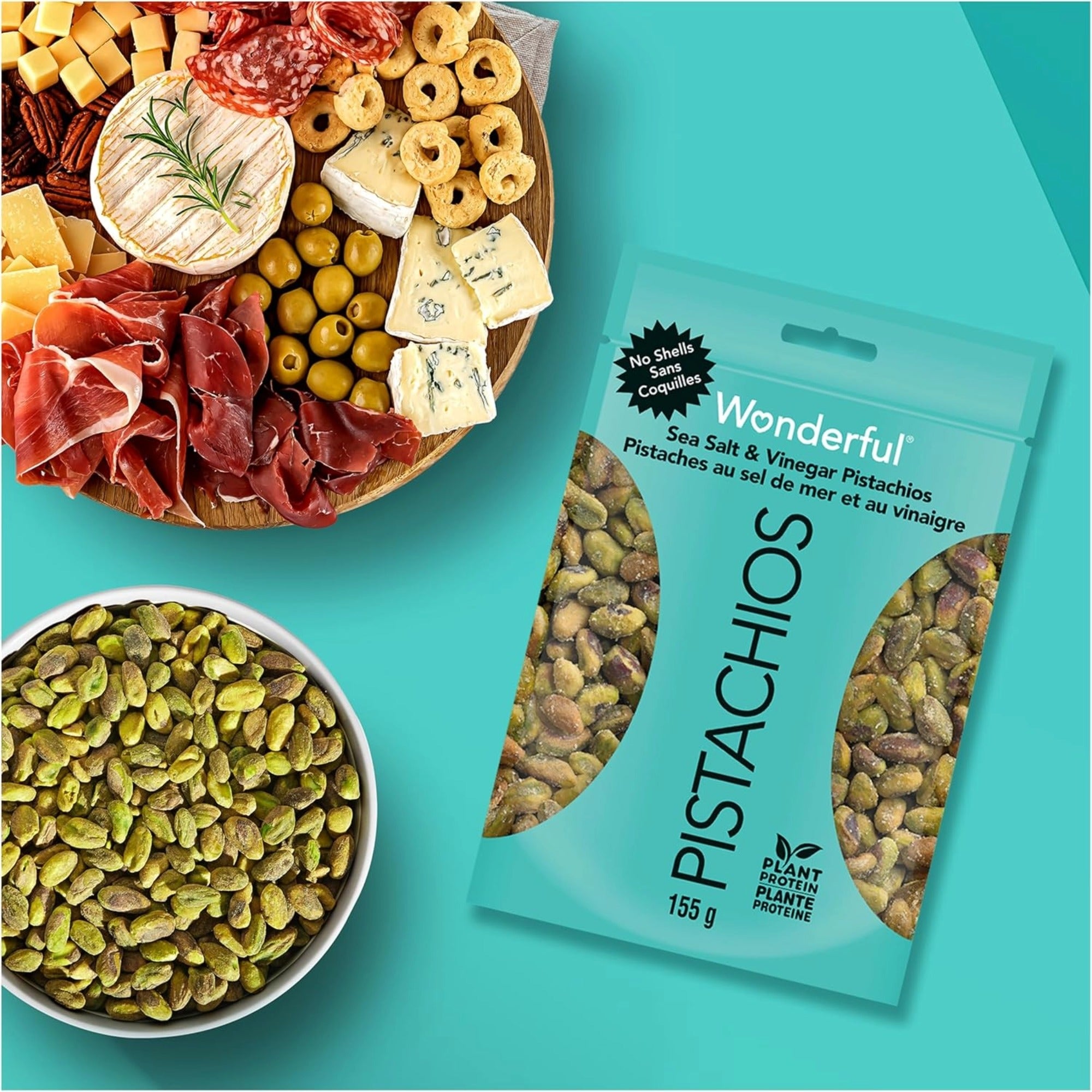 Wonderful Sea Salt & Vinegar Pistachios - Bold Tangy Snack 155g (5.5 oz)
