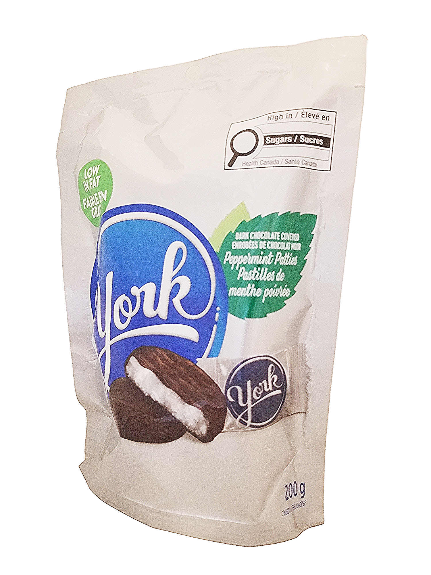 Packaging of York peppermint patties 200g with a white background