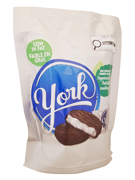 Bag of YORK Dark Chocolate Peppermint Patties Miniatures - 200g with a visible York logo on a white background
