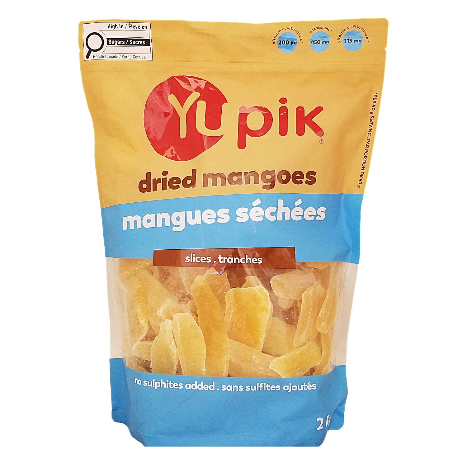 Yupik Dried Mango Slices 2 kg bulk bag front view — Canadian dried fruit snack