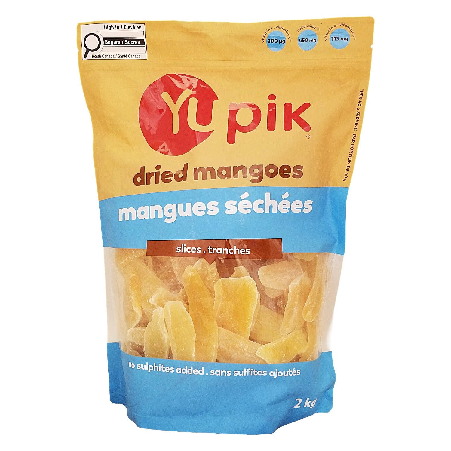 Yupik Dried Mango Slices 2 kg (4.4 lb) resealable bag — bulk tropical fruit snack