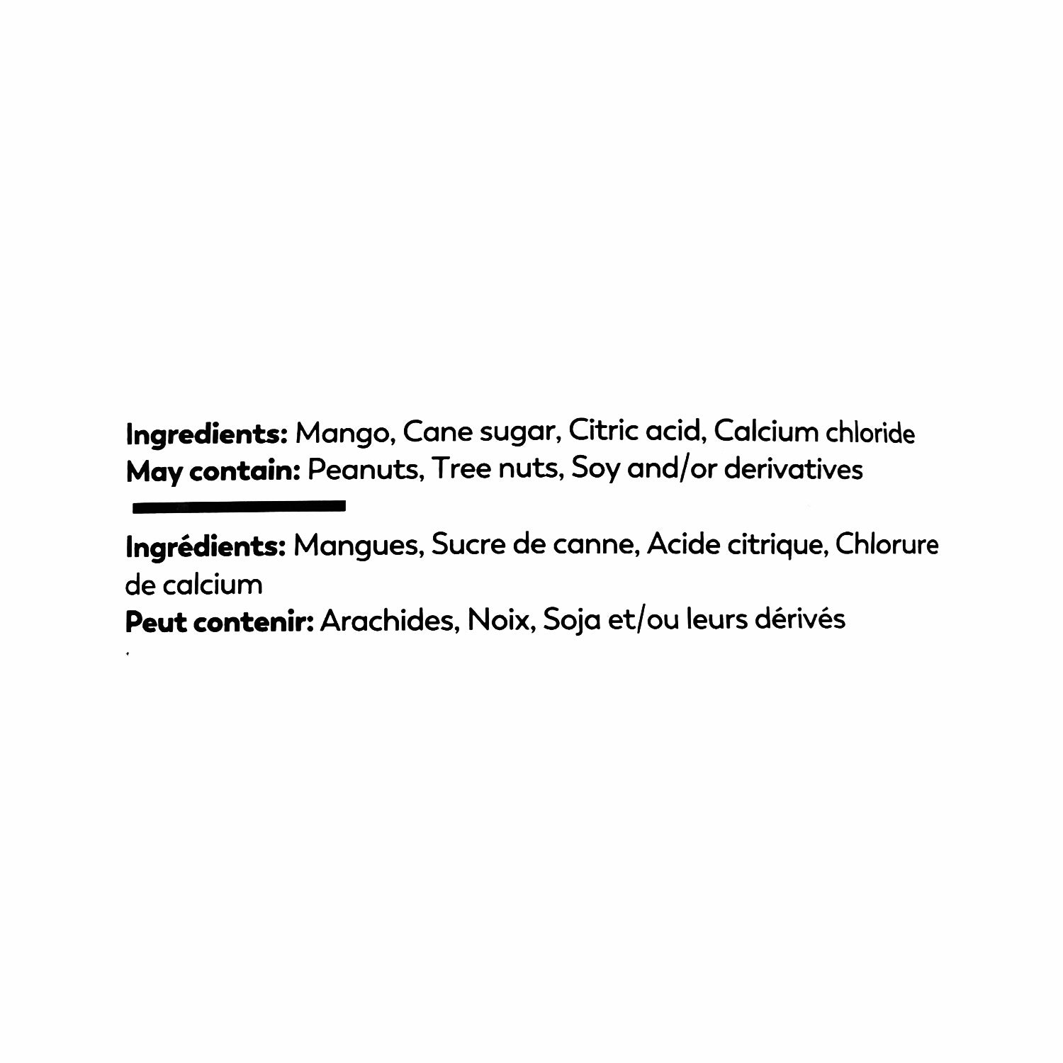 Yupik Dried Mango Slices 2 kg ingredients label — natural dried fruit, no artificial flavors
