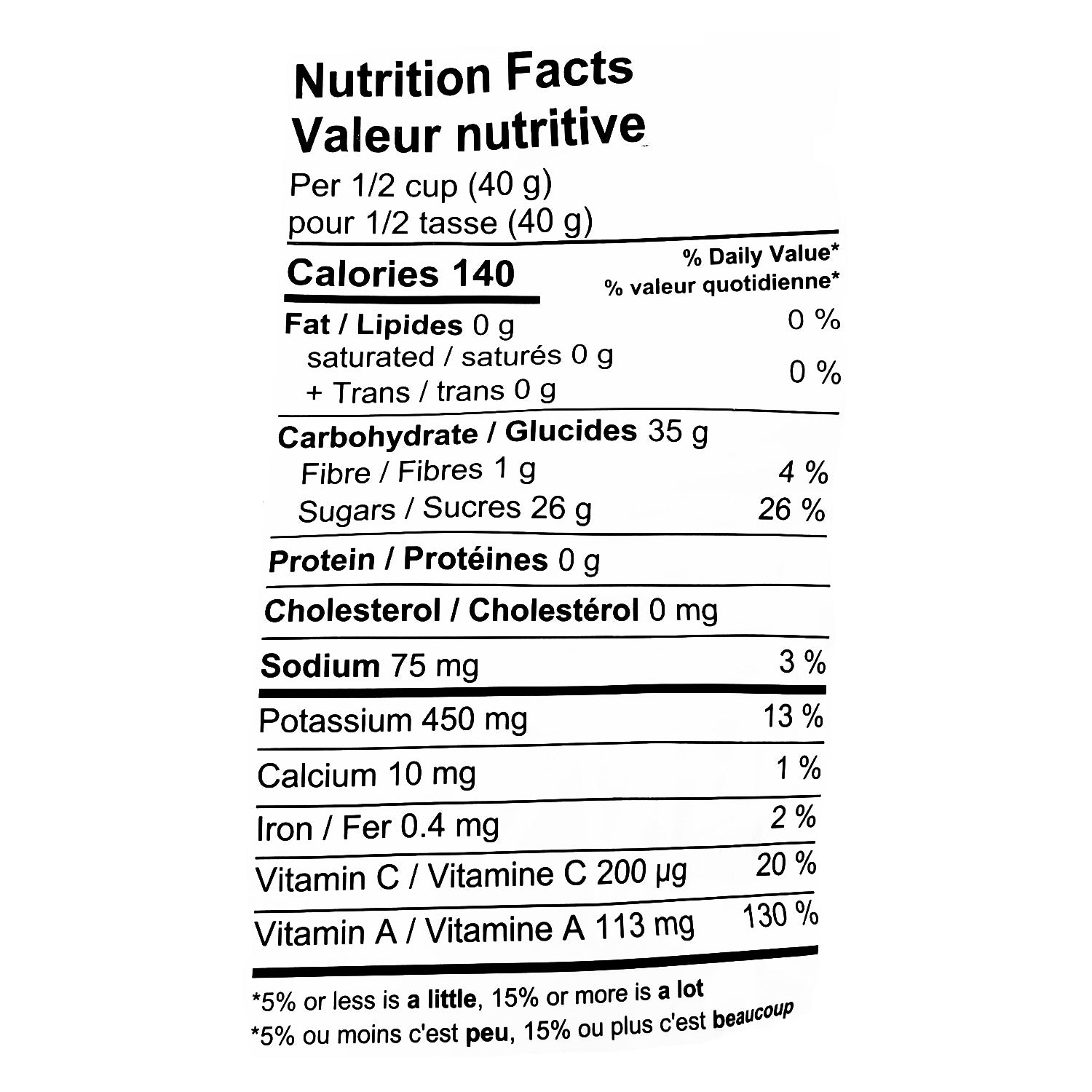 Yupik Dried Mango Slices 2 kg nutrition facts panel — bulk dried mango snack