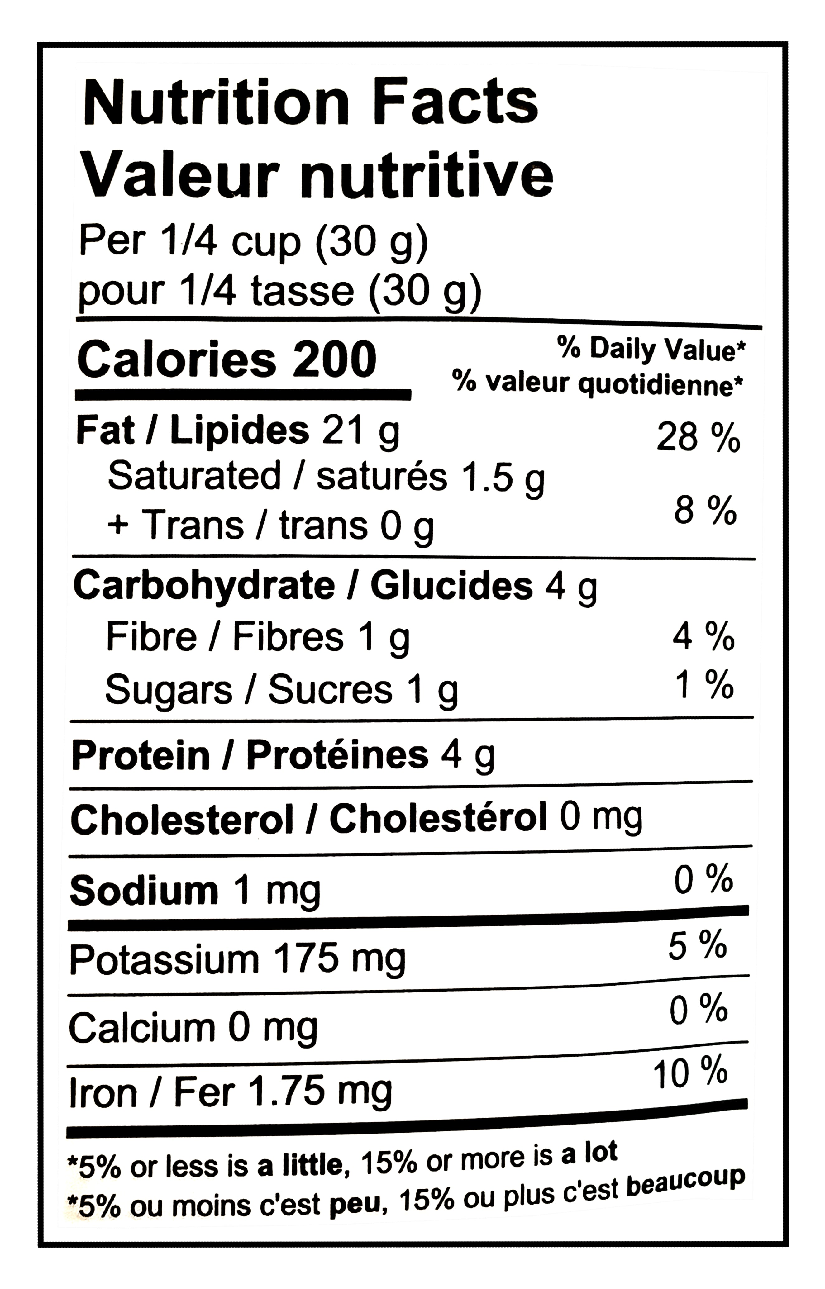 Yupik Raw Pine Nuts, 100g/3.5 oz. - Nutrition Facts Label