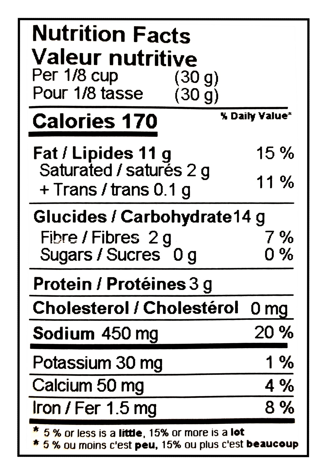Nutrition facts label for Yupik Salted Sesame Sticks - 500g in both English and French.