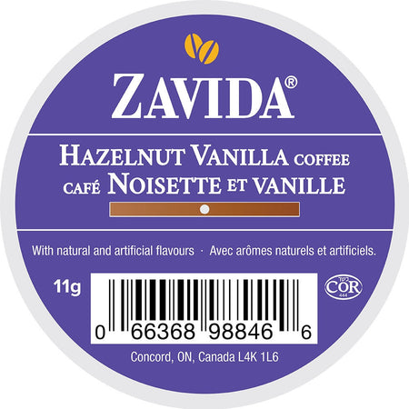 Zavida Hazelnut Vanilla Medium Roast Coffee, K-Cups, 30 Count, 330g/11.64 oz. Box {Imported from Canada}