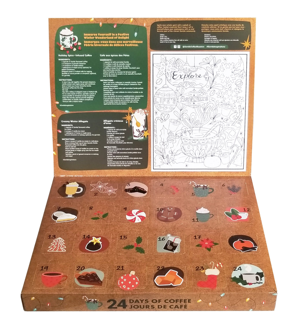 Zavida 24 Days of Coffee Advent Calendar, Assorted Flavored Coffee K-Cups, 24 K-cups, 264g/9.31 oz