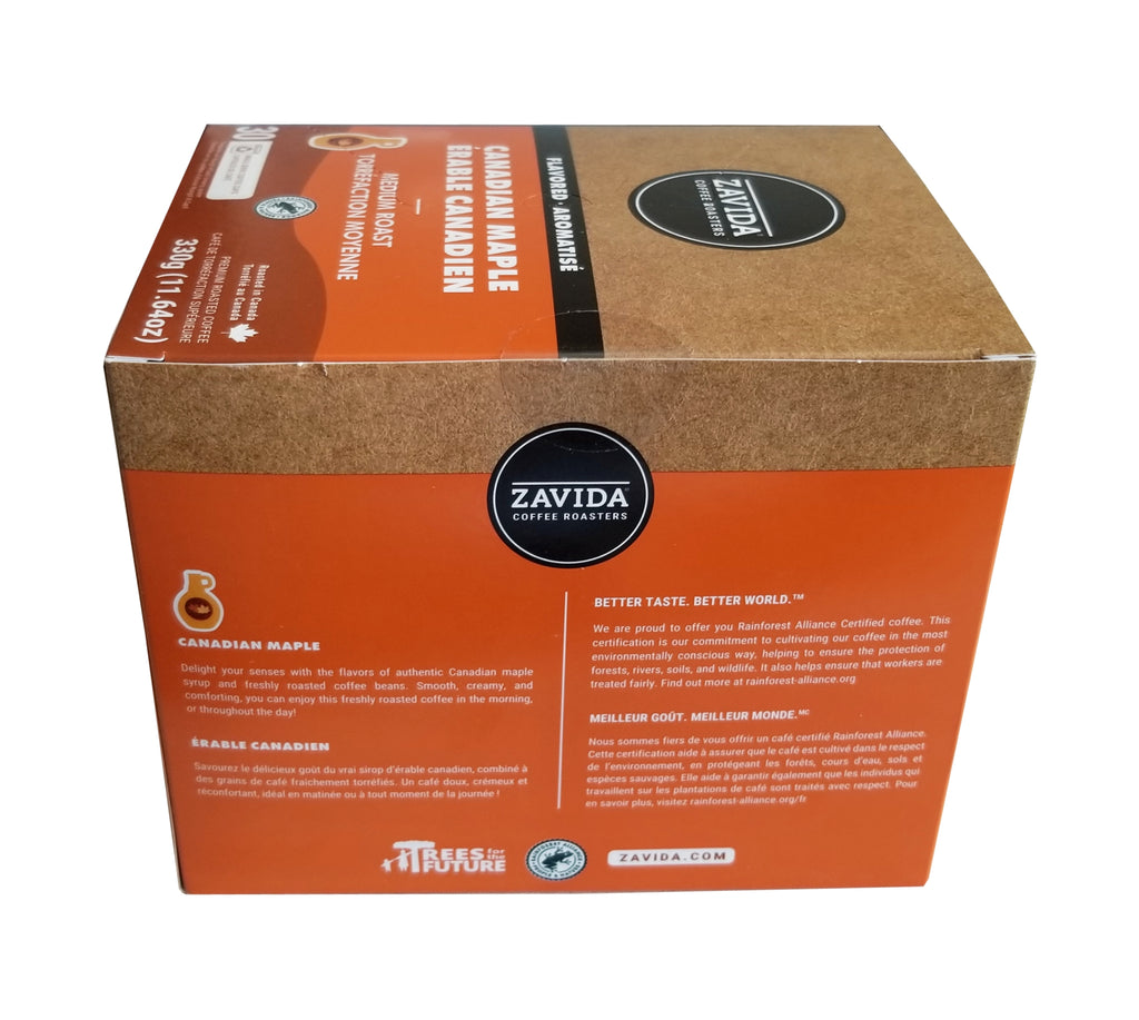 Zavida Canadian Maple Medium Dark Roast Coffee, 30 K-cups, 330g/11.6 oz