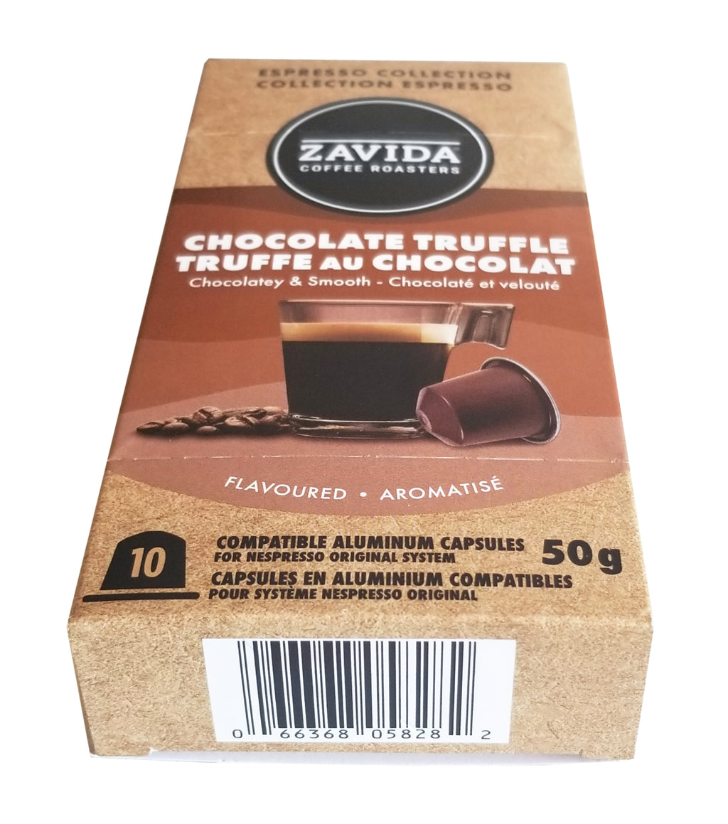 Zavida Espresso Collection Chocolate Truffle Coffee, 10 Aluminum Capsules, 50g/1.75 oz. Box {Imported from Canada}