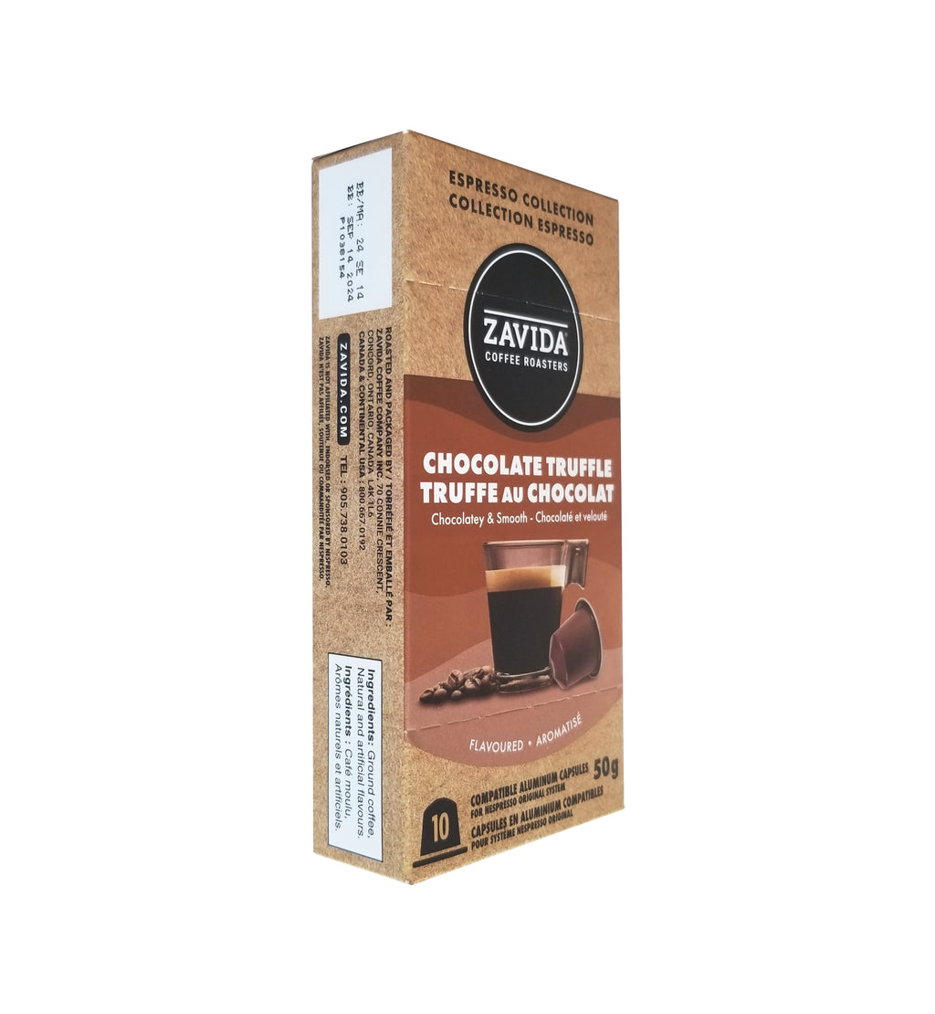 Zavida Espresso Collection Chocolate Truffle Coffee, 10 Aluminum Capsules, 50g/1.75 oz. Box {Imported from Canada}