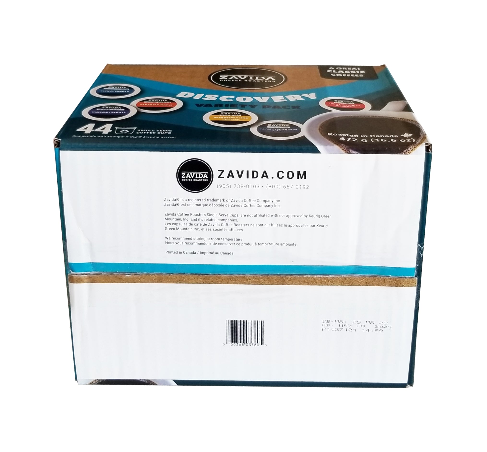 Zavida Coffee Roaster Discovery Variety Pack, 6 Great Classic Coffee Flavors, 44 K-cups, 475g/1 lb