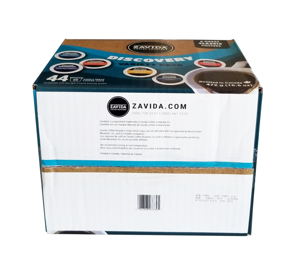 Zavida Coffee Roaster Discovery Variety Pack, 6 Great Classic Coffee Flavors, 44 K-cups, 475g/1 lb. Box