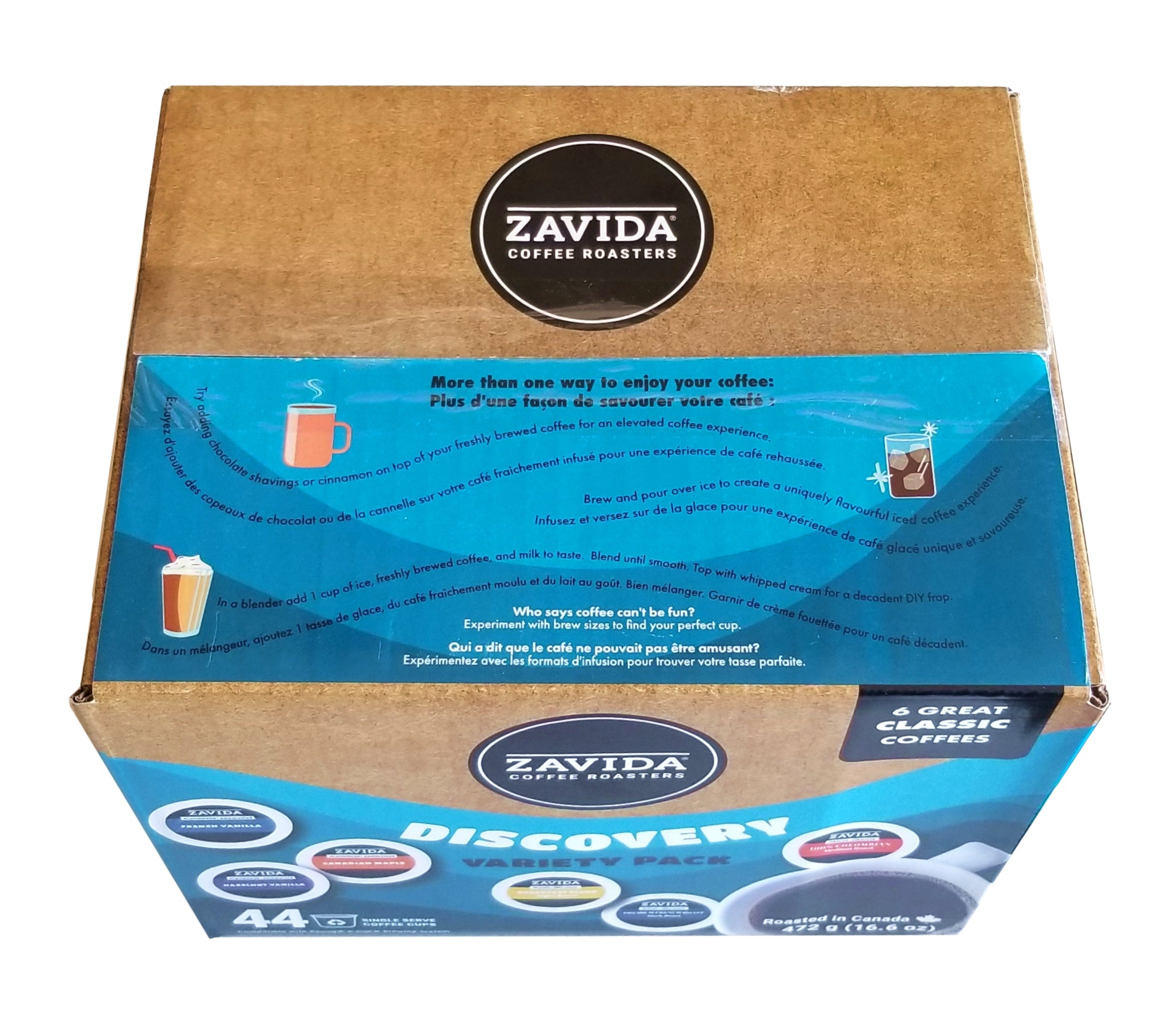 Zavida Coffee Roaster Discovery Variety Pack, 6 Great Classic Coffee Flavors, 44 K-cups, 475g/1 lb