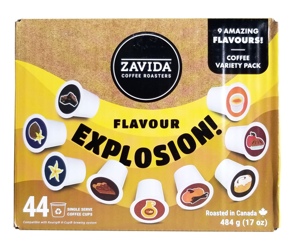 Zavida Coffee Roaster Flavor Explosion Variety Pack, 9 Amazing Coffee Flavors, 44 K-cups, 484g/17 oz. Box {Imported from Canada}