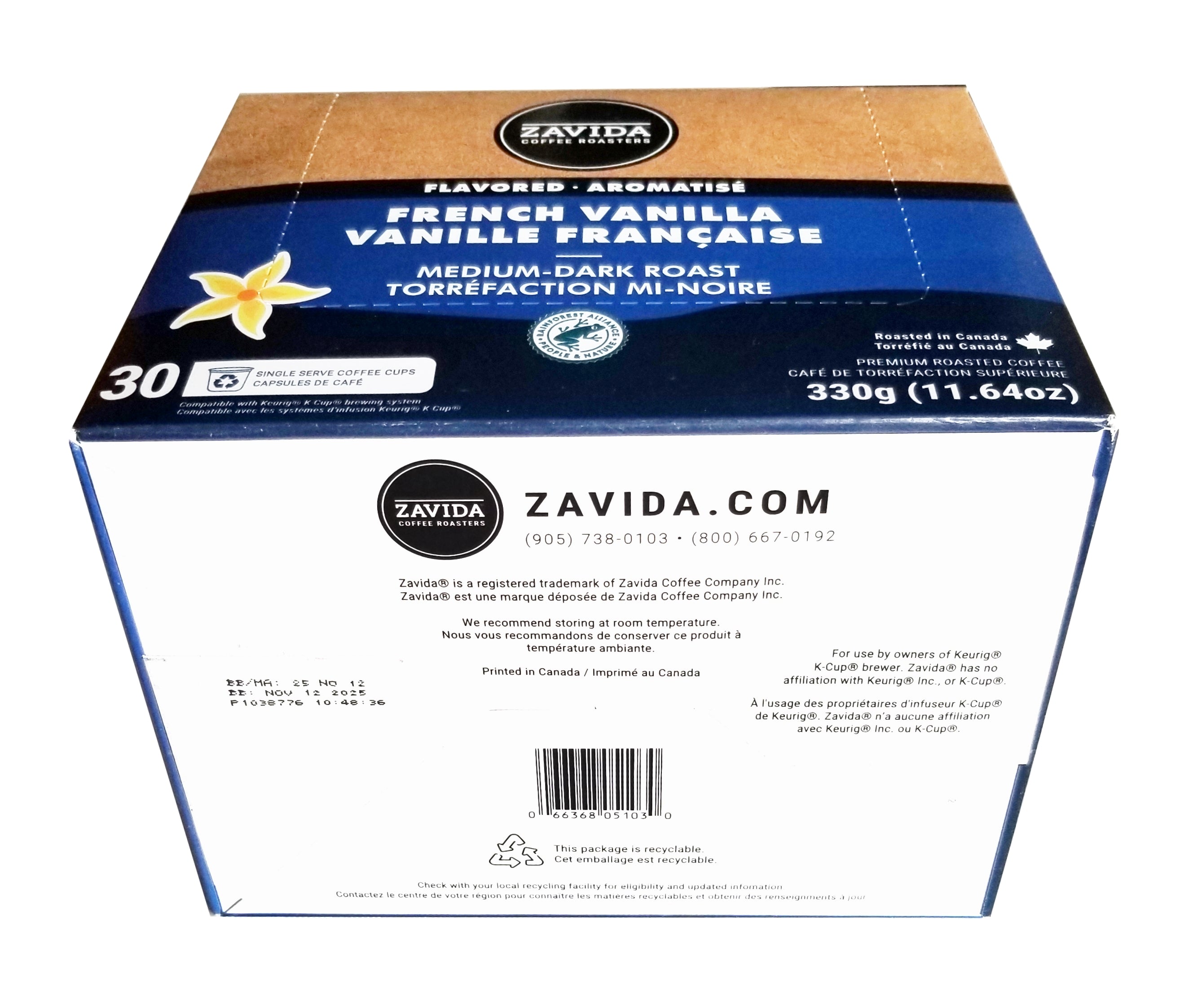 Zavida French Vanilla Medium Dark Roast Coffee, 30 K-cups, 330g/11.6 oz