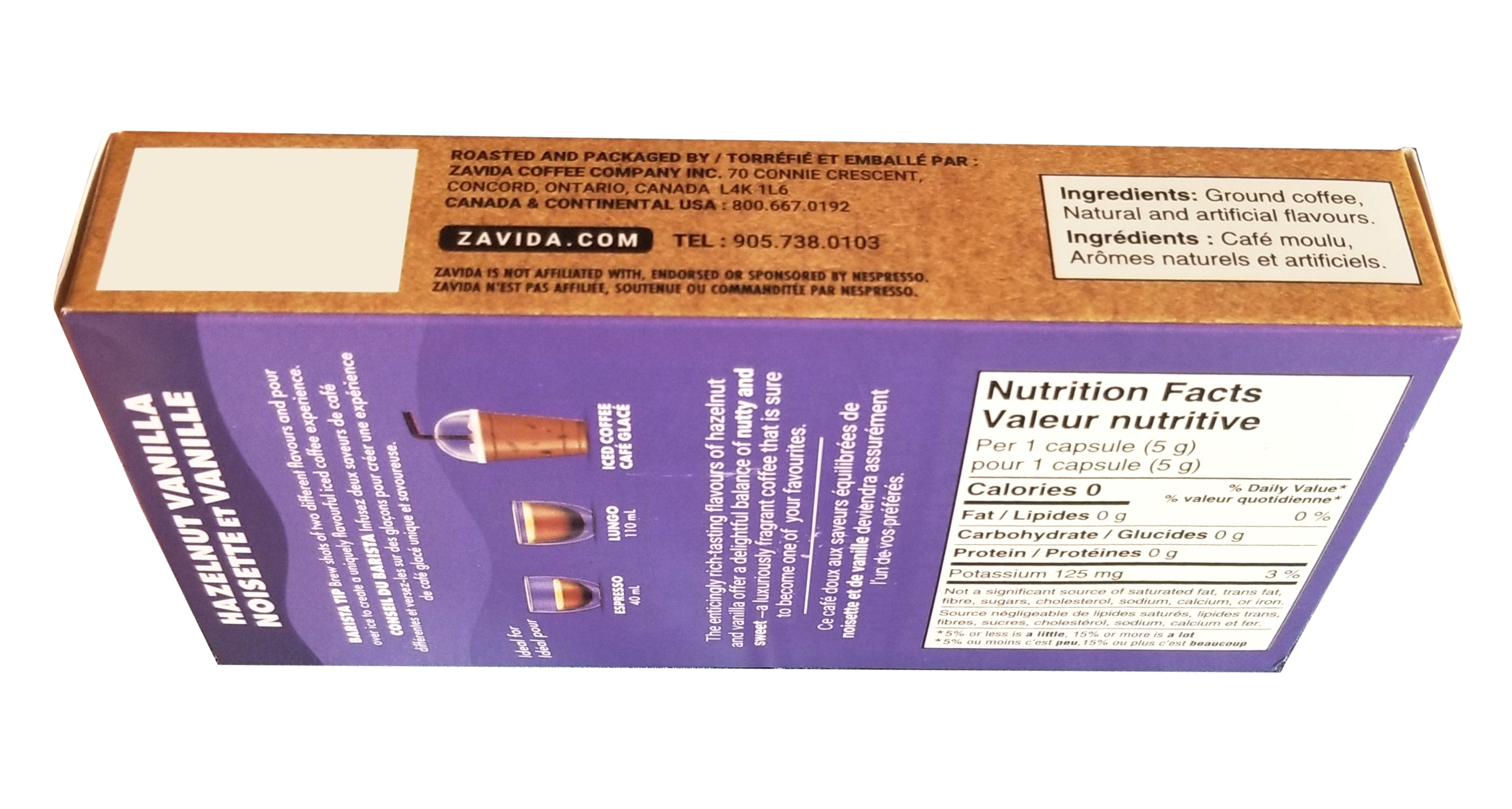 Zavida Espresso Collection Hazelnut Vanilla Coffee, 10 Aluminum Capsules, 50g/1.75 oz. Box {Imported from Canada}