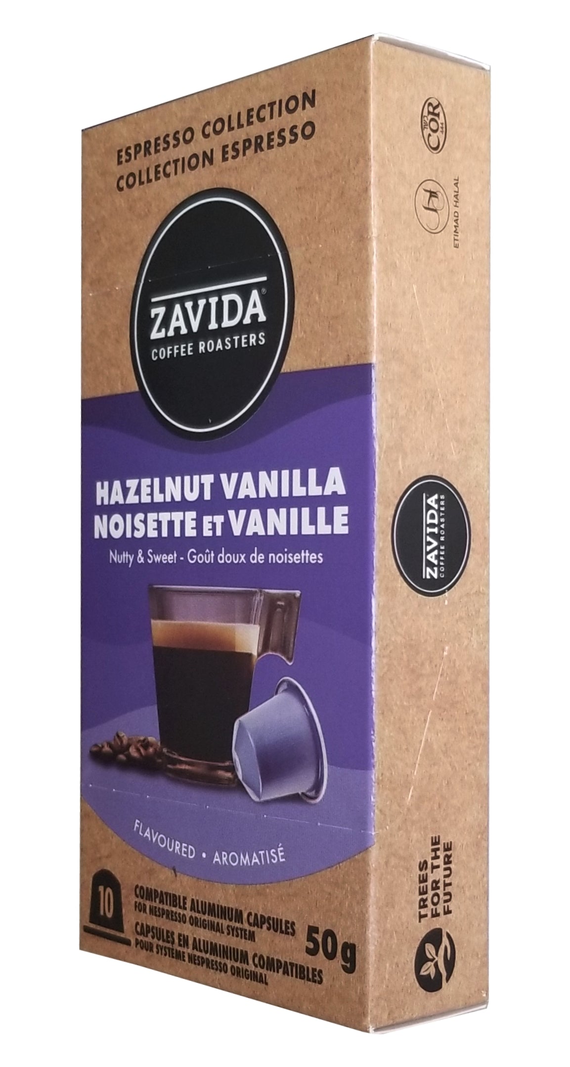 Zavida Espresso Collection Hazelnut Vanilla Coffee, 10 Aluminum Capsules, 50g/1.75 oz. Box {Imported from Canada}