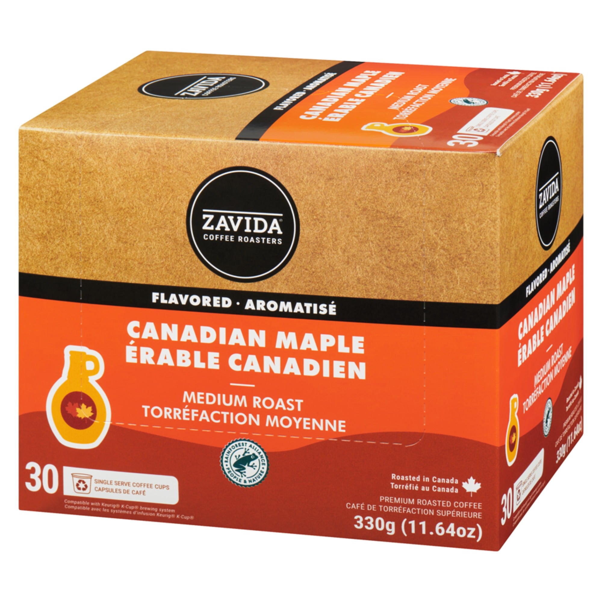 Zavida Canadian Maple coffee pods package angled view