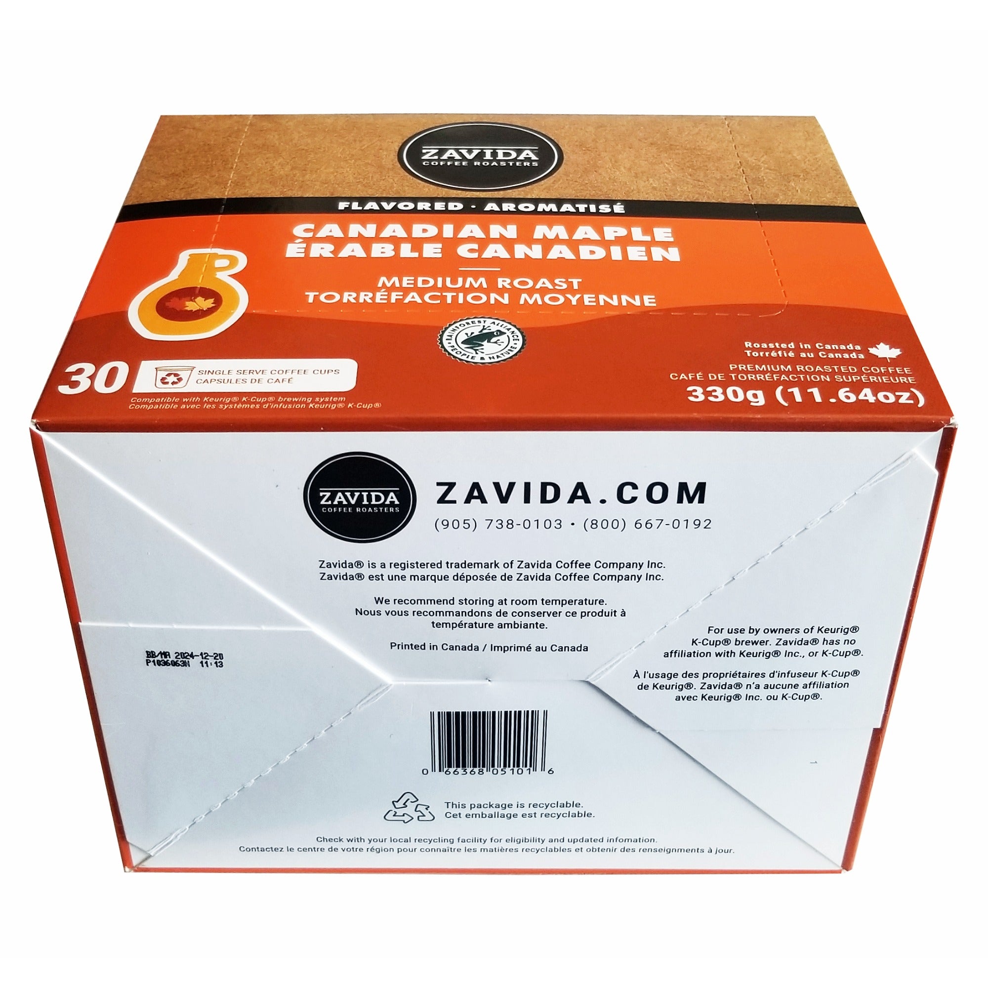 Zavida Canadian Maple coffee pods package bottom