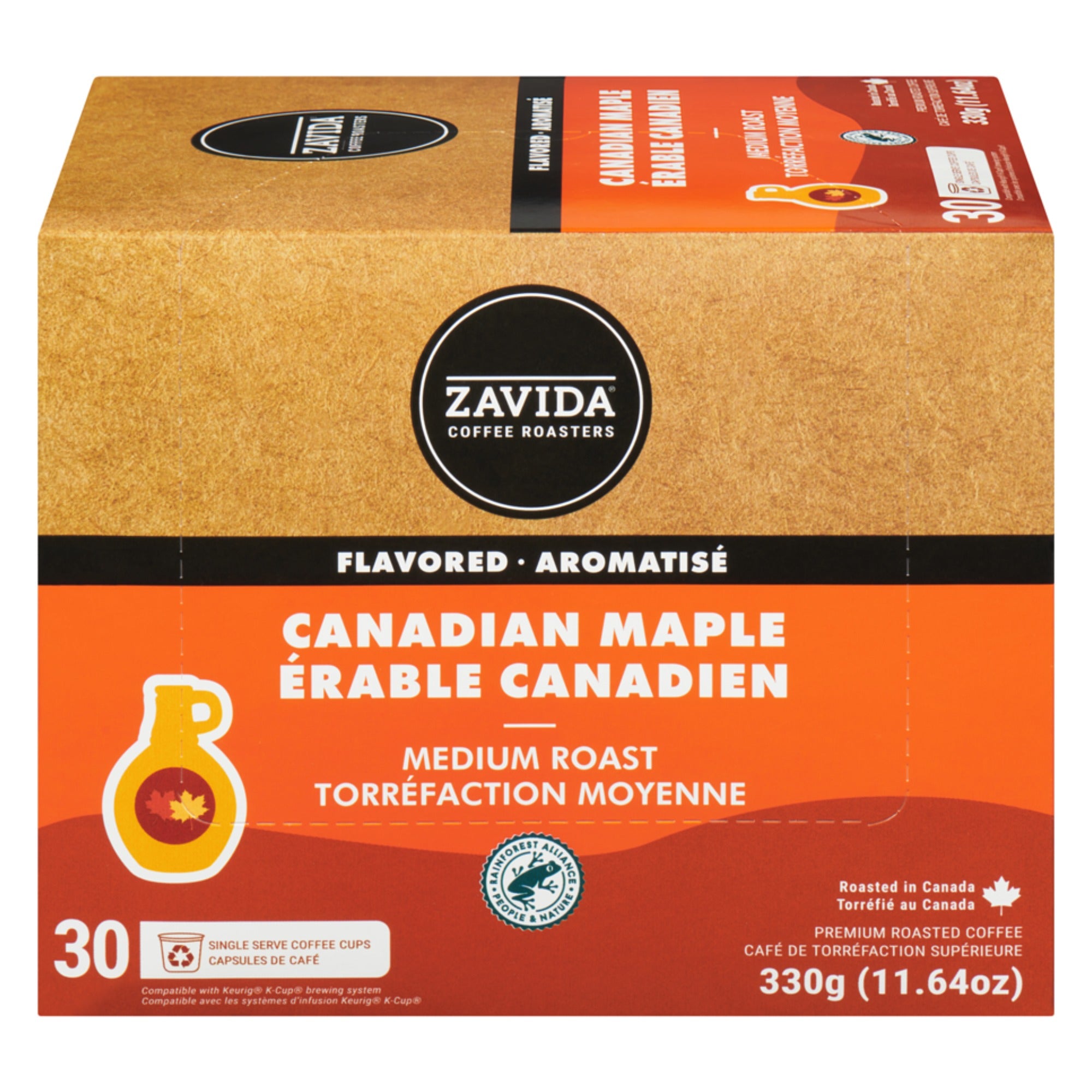 Zavida Canadian Maple medium roast coffee pods, 330 g package front