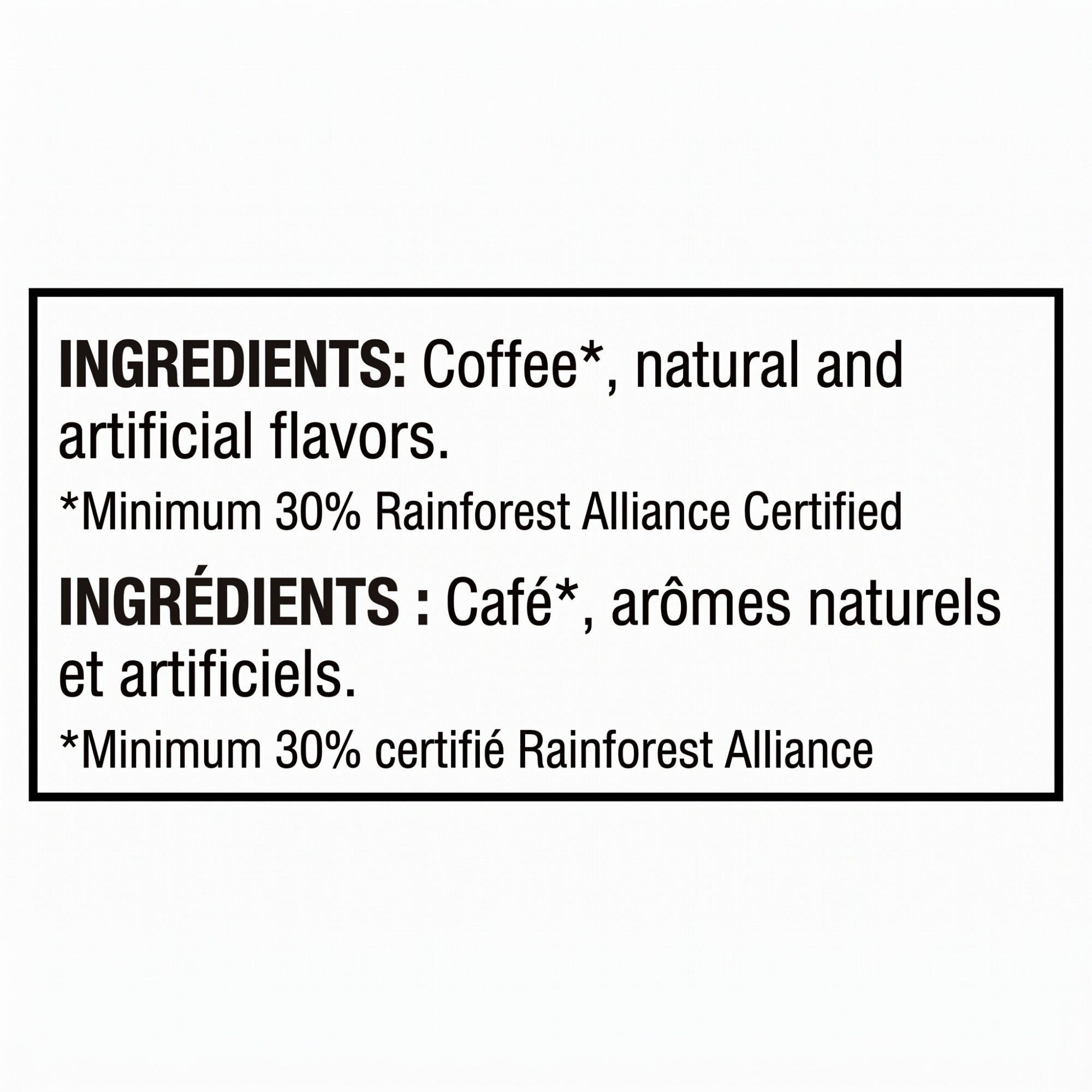 Zavida Canadian Maple coffee pods ingredients label