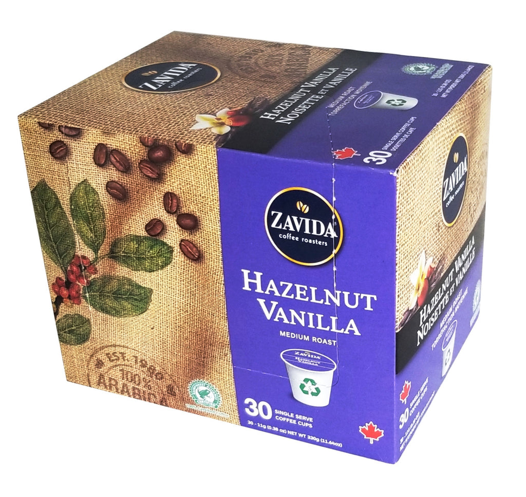 Zavida Hazelnut Vanilla Medium Roast Coffee, K-Cups, 30 Count, 330g/11.64 oz. Box {Imported from Canada}