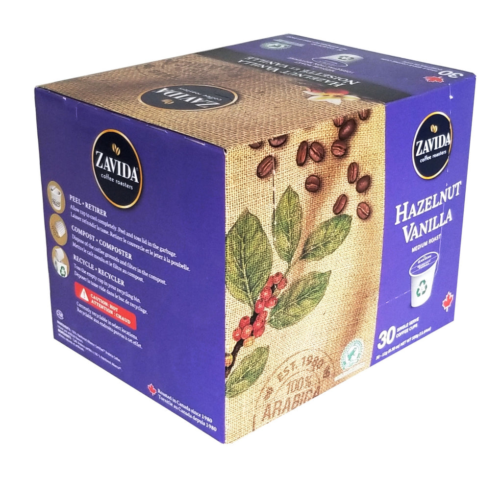 Zavida Hazelnut Vanilla Medium Roast Coffee, K-Cups, 30 Count, 330g/11.64 oz. Box {Imported from Canada}