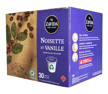 Zavida Hazelnut Vanilla Medium Roast Coffee, K-Cups, 30 Count, 330g/11.64 oz. Box {Imported from Canada}