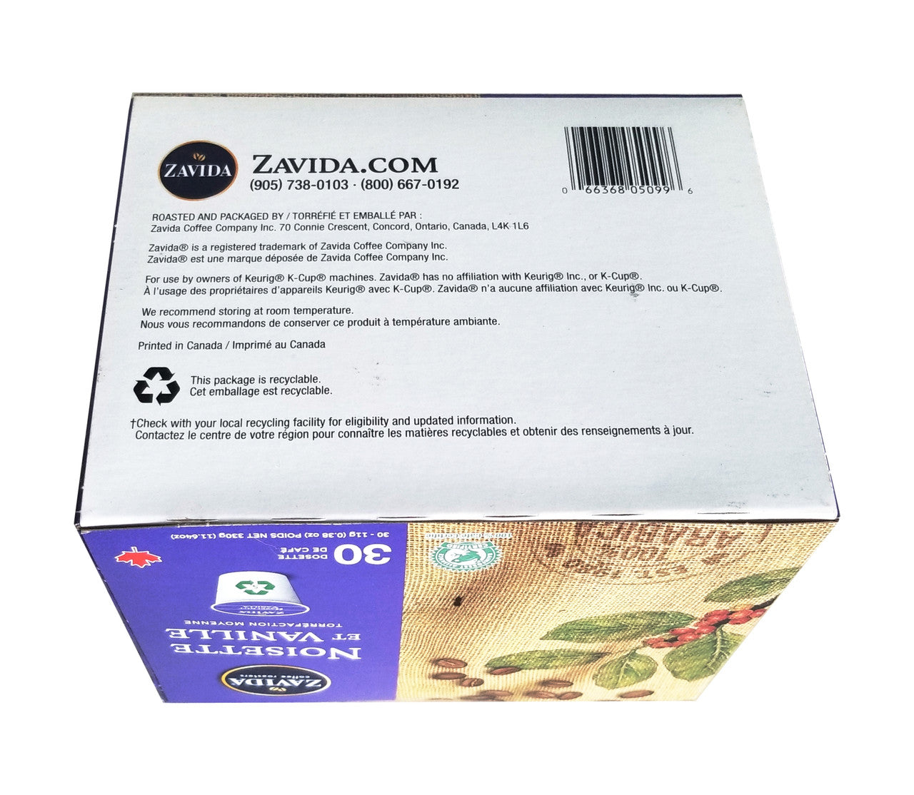 Zavida Hazelnut Vanilla Medium Roast Coffee, K-Cups, 30 Count, 330g/11.64 oz. Box {Imported from Canada}