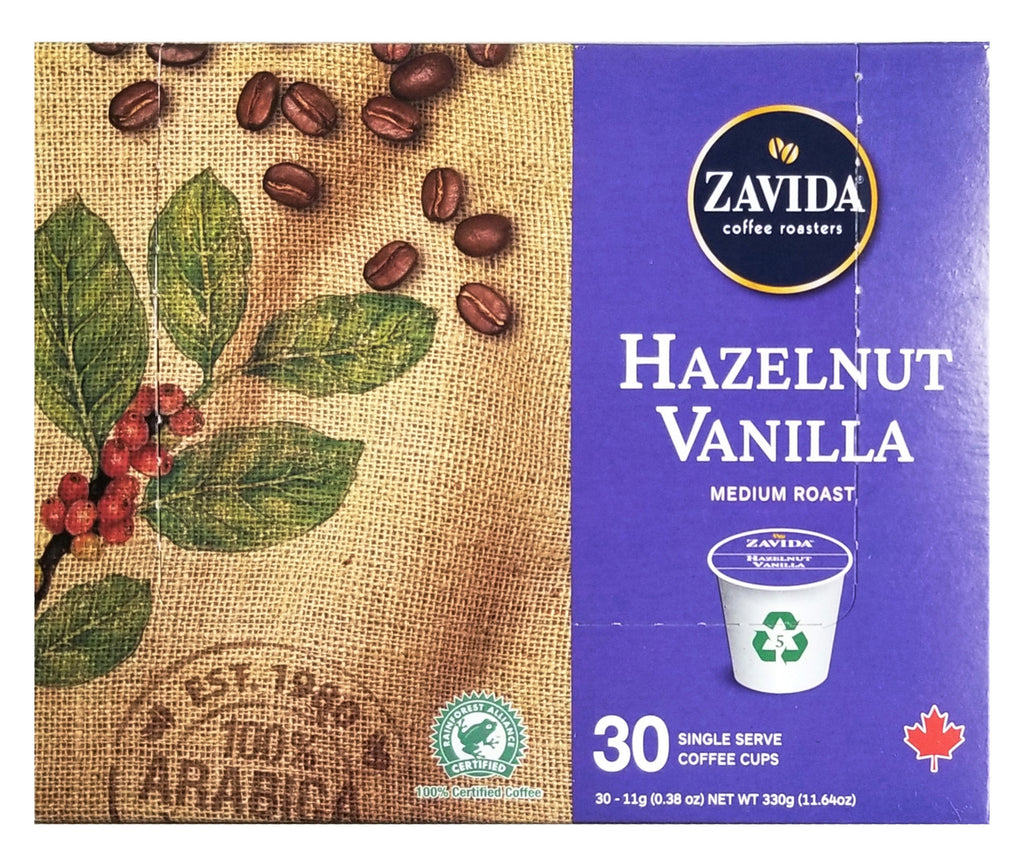 Zavida Hazelnut Vanilla Medium Roast Coffee, K-Cups, 30 Count, 330g/11.64 oz. Box {Imported from Canada}