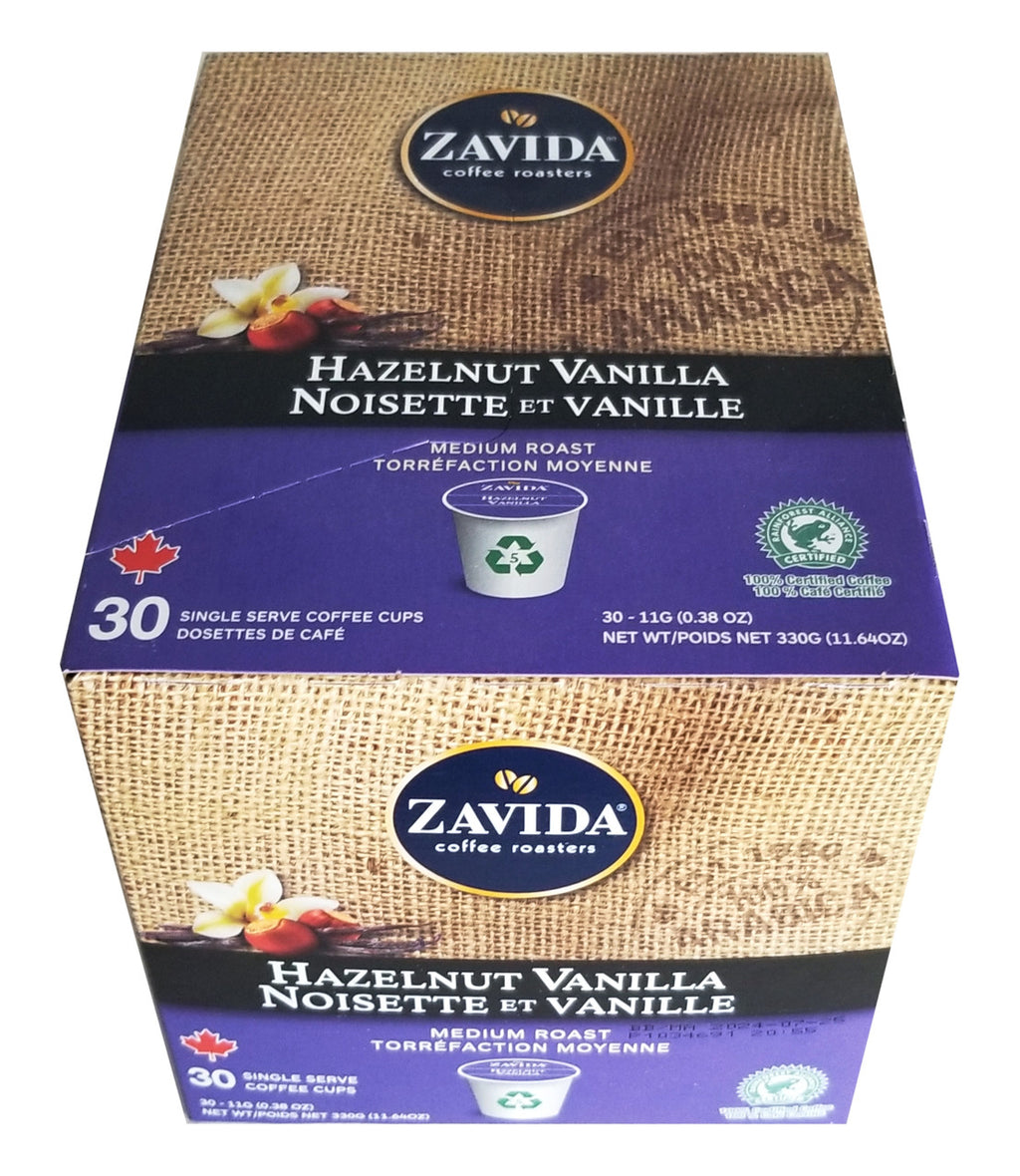 Zavida Hazelnut Vanilla Medium Roast Coffee, K-Cups, 30 Count, 330g/11.64 oz. Box {Imported from Canada}