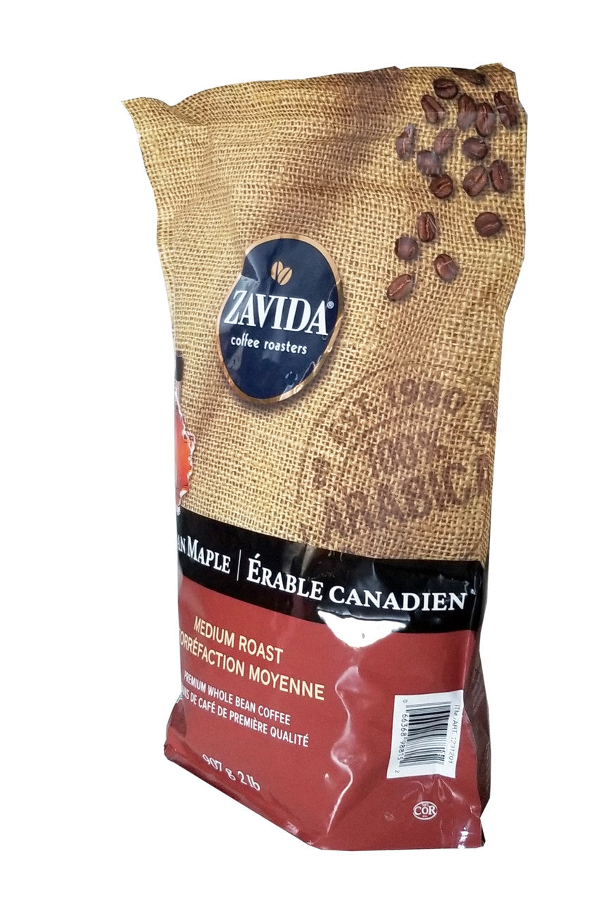 Zavida Canadian Maple, Medium Roast, Premium Whole Bean Coffee, 907g/2 lbs. Bag {Imported from Canada}