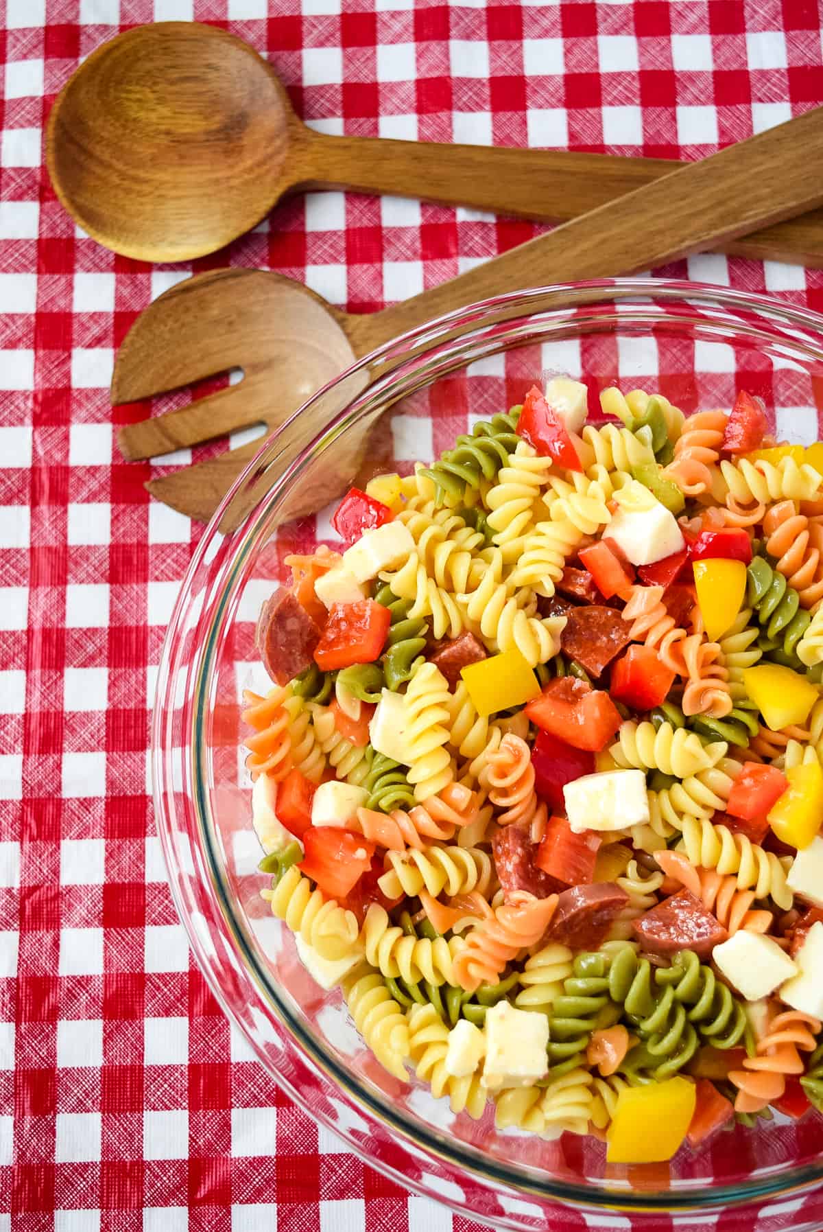 Pasta salad with Kraft Zesty Italian Dressing 