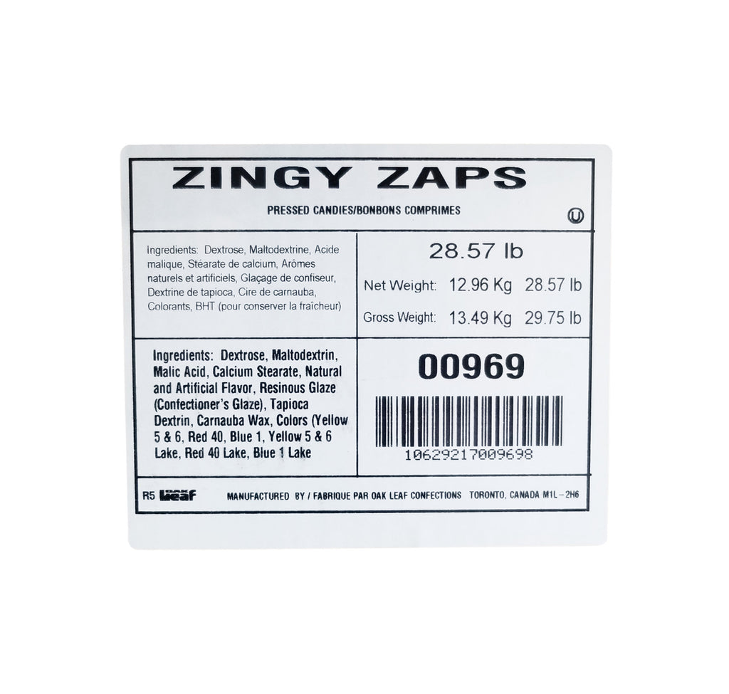 Zingy Zaps Pressed Candies, Bulk Box, 12.96kg/28.57 lbs. {Imported from Canada}