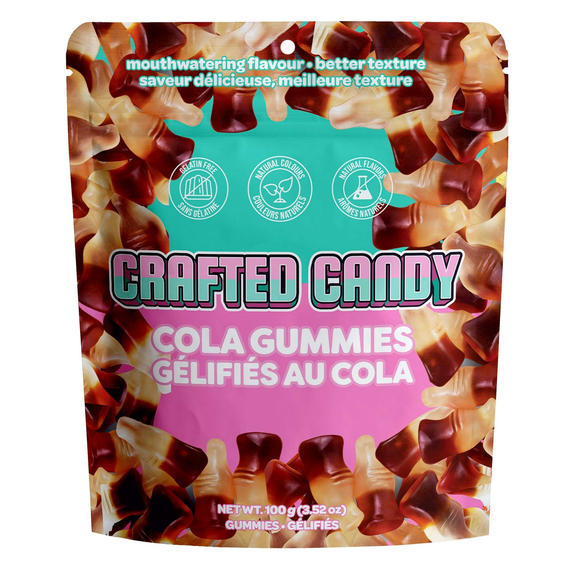 Crafted Candy Cola Gummies 100g, front of bag.