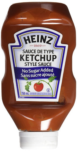 HEINZ Ketchup No Sugar Added, 1ct, 750ml, 25.36oz {Imported from Canada}