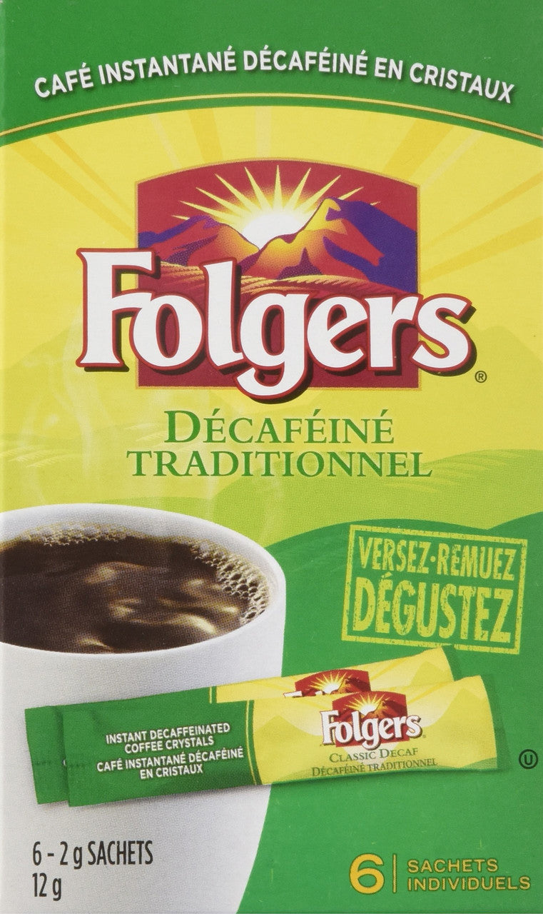 Folgers Classic Roast Instant Coffee Crystals Decaf 6 Packets From Canada