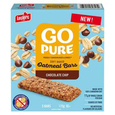 Leclerc Go Pure Chocolate Chip Soft Baked Oatmeal Bars, 175g/6 oz. Box {Imported from Canada}