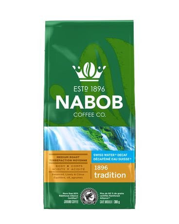 Nabob 1896 Tradition Swiss Water Decaf Medium Roast Ground Coffee, 300g / 10.58oz {Imported from Canada}