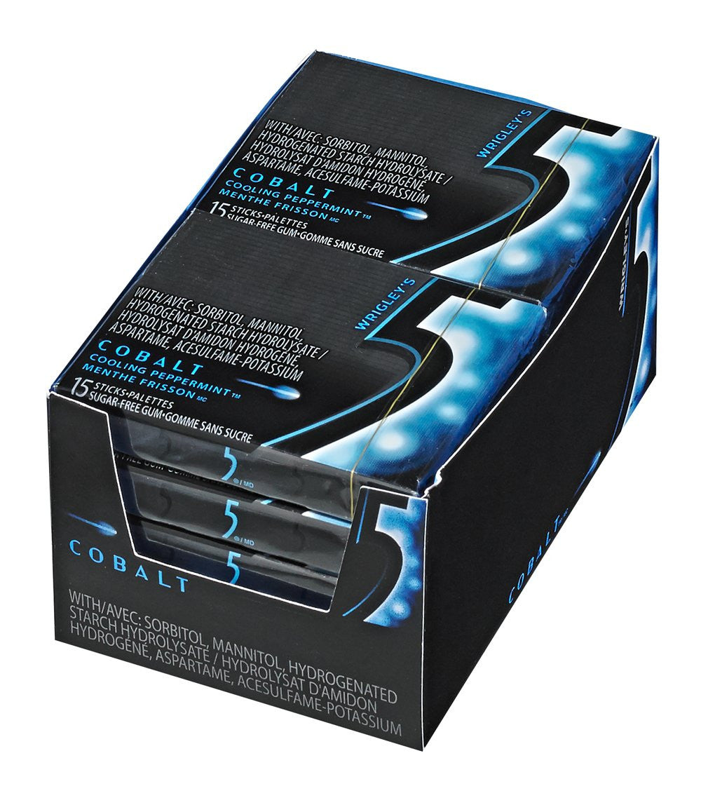 Wrigley 5 Cobalt-Cooling Peppermint Gum, 10ct/150 sticks total, (Imported from Canada)