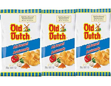 Old Dutch All Dressed Potato Chips (3-Pack) 255g/9oz, Bags, {Imported from Canada}