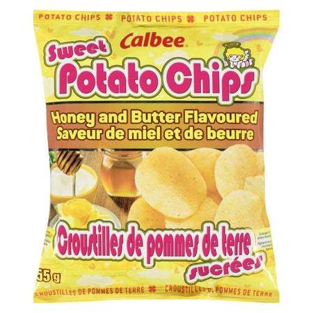 Front of Calbee Sweet Potato Chips, Honey and Butter Flavored, 55g/2 oz. Bag