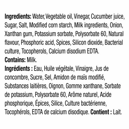 Kraft Creamy Cucumber Salad Dressing, 425mL/15 fl. oz., Bottle, ingredients label