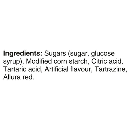 Ingredients label of Maynards Fuzzy Peach Candy - 2 Pack (355g / 12.5 oz) - Made with Real Fruit Juice