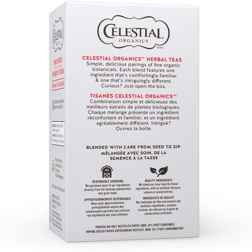 Celestial Seasonings Ginger & Turmeric Organic Herbal Tea, 18 Tea Bags per Box, 1 Box {Imported from Canada}