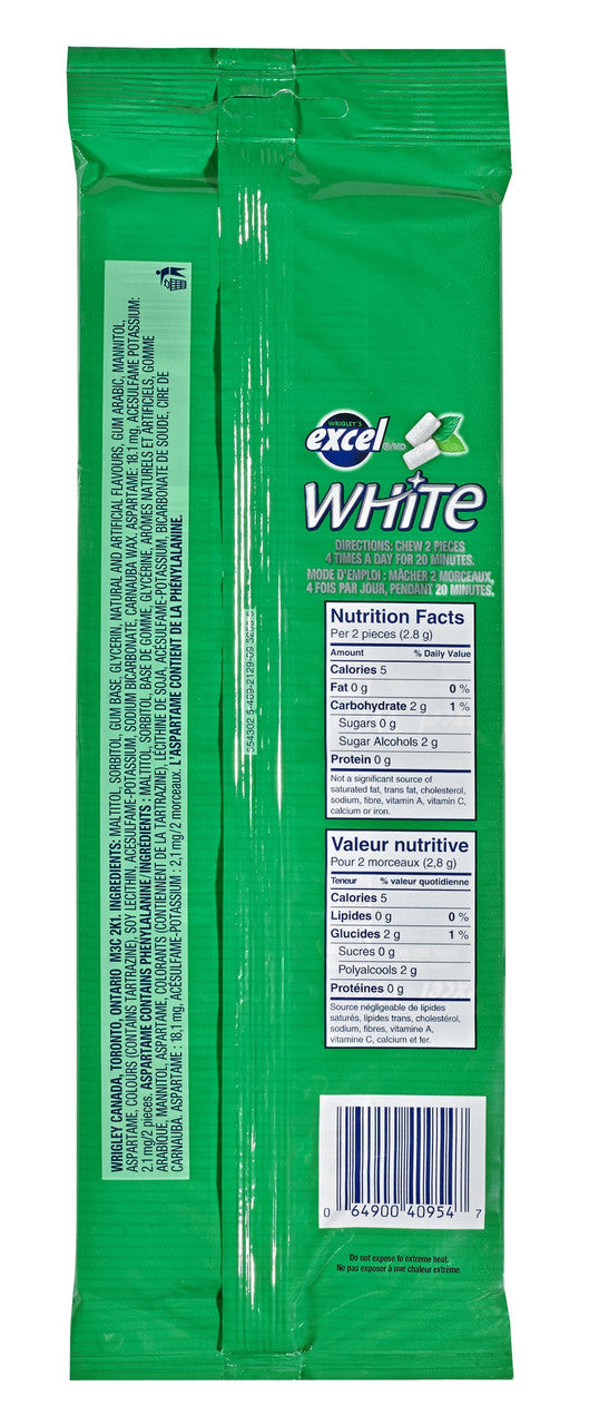Excel White Sugar-Free Gum, Spearmint, 4-Pack {Imported from Canada}