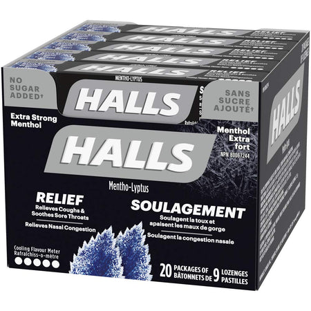 Halls Extra Strong Menthol, 20x9/180ct {Imported from Canada}